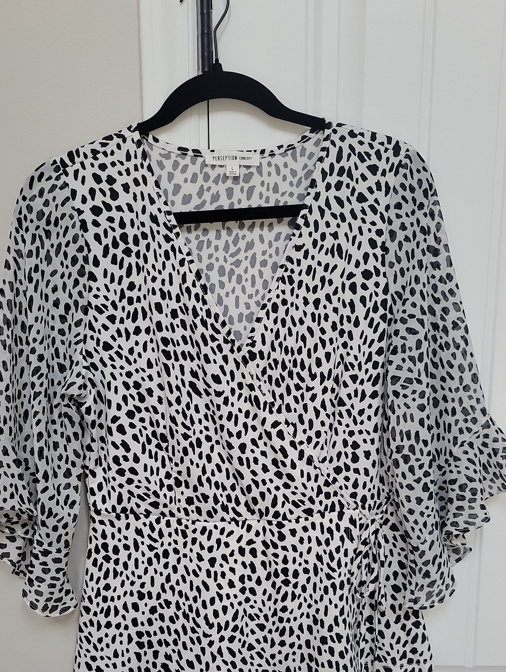 Perceptions Black & White Dotted Wrap Blouse
